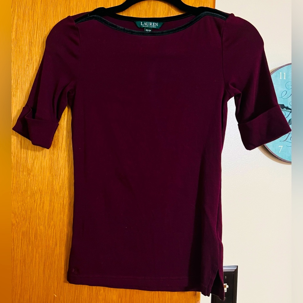 Ralph Lauren velvet trim knit top